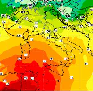 | Temperature quota 850hpa mercoledì 24 giugno |