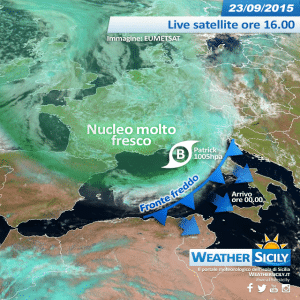 Ecco il minimo Patrick, fronte freddo punta la Sicilia. Dalla notte maltempo e molto fresco