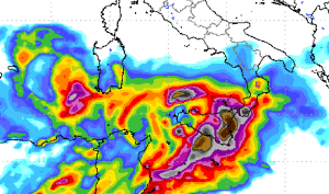 | Piogge attese tra mercoledì e giovedì. Marrone oltre 300mm |