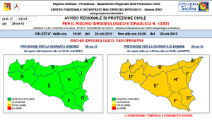 Protezione Civile: giovedì criticità arancione in Sicilia (preallarme)