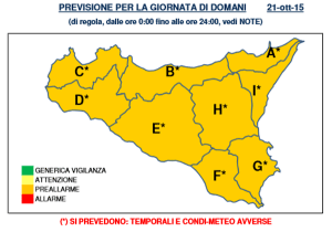 Sicilia, comunicato Protezione Civile: solo preallarme per mercoledì 21 ottobre