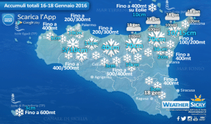 Weekend gelido in Sicilia. Ecco le città interessate dalla neve e gli accumuli totali previsti per provincia