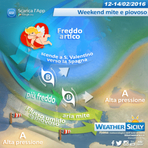 Weekend di S. Valentino mite e piovoso in Sicilia. Temperature autunnali, localmente fuori media