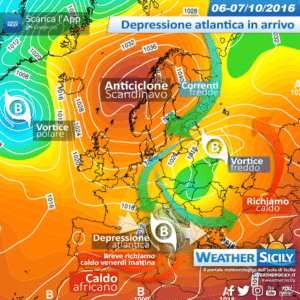 Sicilia, depressione atlantica guasterà il venerdì. Atteso maltempo sparso e forti venti