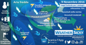 Sicilia, mercoledì 9 novembre 2016 forti venti di maestrale: attese onde alte anche 4-5 metri