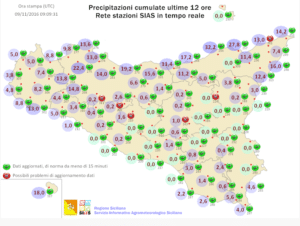 | Precipitazioni accumulate nelle ultime 12 ore, dati Sias |