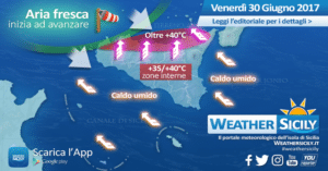 Sicilia: primo giorno di caldo africano, esordio infuocato. +44°C a SW di Siracusa, +40,7°C a Palermo