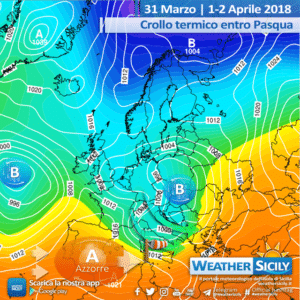 Sicilia, crollo termico di circa 15°C in quota entro Pasqua. Alta pressione delle Azzorre per Pasquetta.