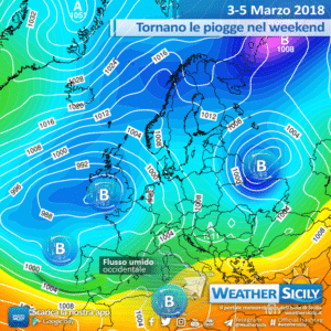 Sicilia, prosegue il flusso atlantico: piogge sparse, forti venti e lieve calo delle temperature.