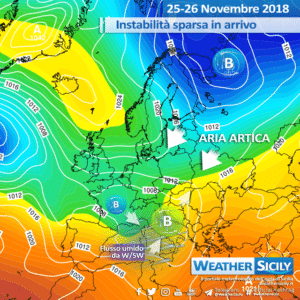 Sicilia: instabilità in aumento, forti venti e graduale calo delle temperature.