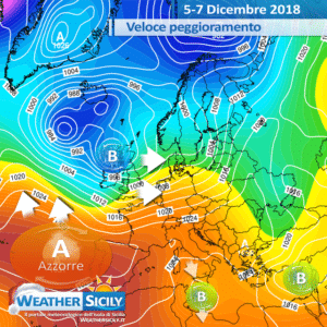 Sicilia: ennesimo peggioramento nel weekend. Attesa neve sull'Etna (specie sul versante sud).