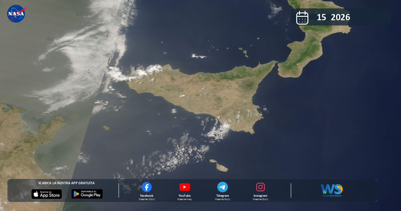 Meteo Sicilia: immagine satellitare Nasa di mercoledì 15 luglio 2026