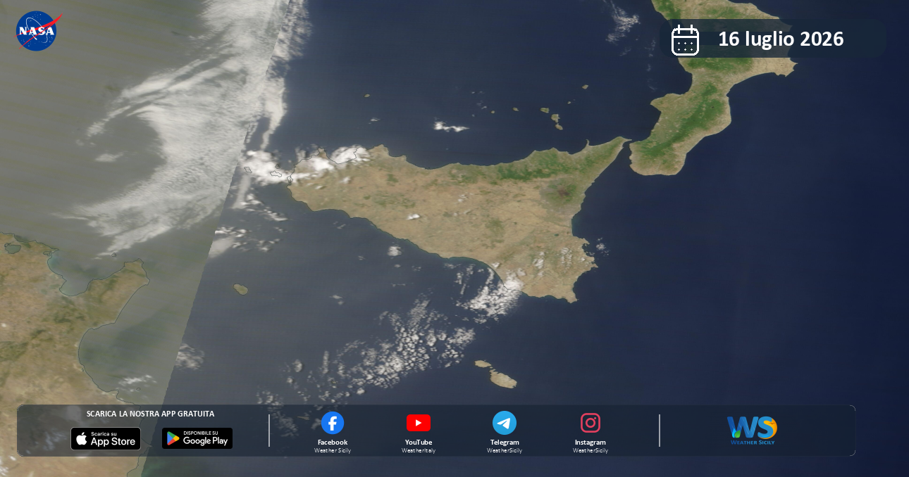 Meteo Sicilia: immagine satellitare NASA di giovedì 16 luglio 2026