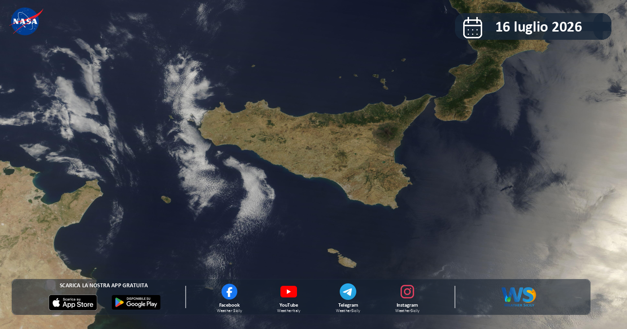 Meteo Sicilia: immagine satellitare NASA di giovedì 16 luglio 2026