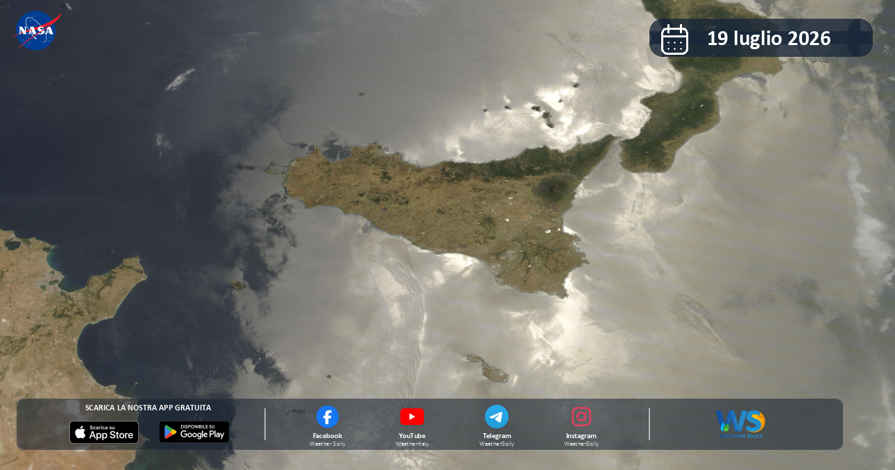 Meteo Sicilia: immagine satellitare NASA di domenica 19 luglio 2026