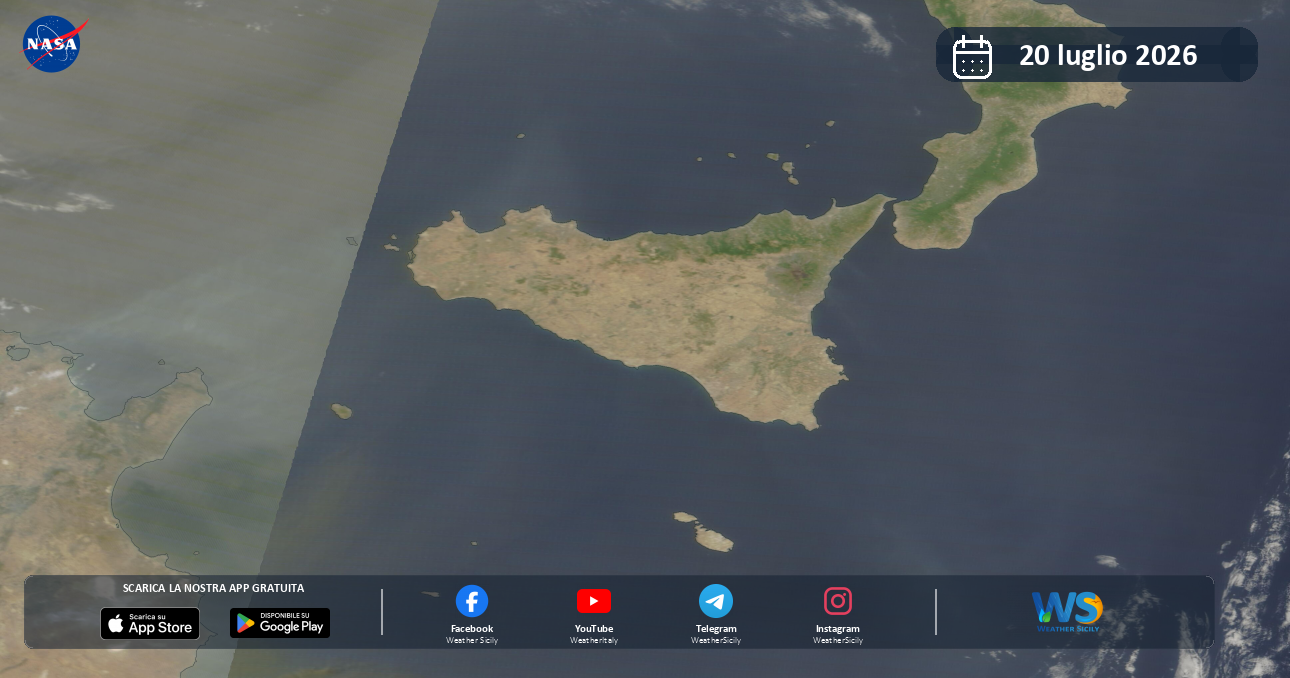 Meteo Sicilia: immagine satellitare NASA di lunedì 20 luglio 2026