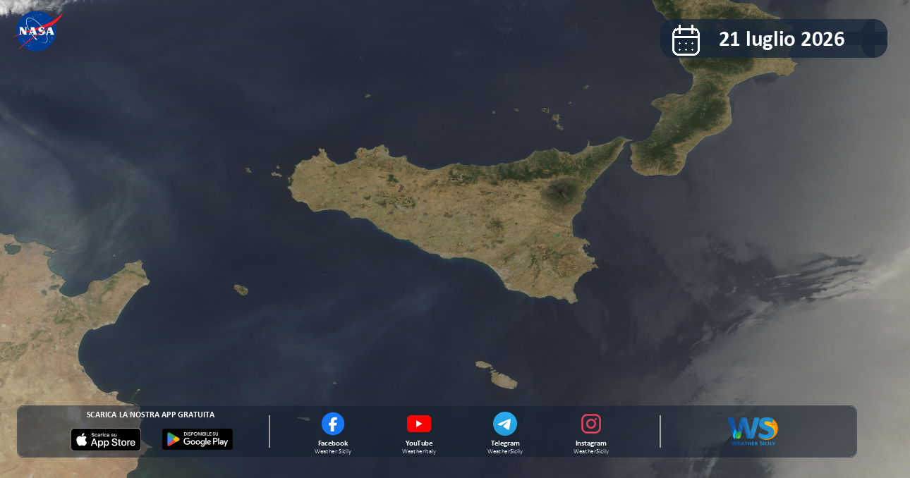 Meteo Sicilia: immagine satellitare NASA di martedì 21 luglio 2026