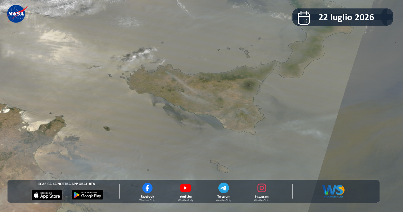 Meteo Sicilia: immagine satellitare NASA di mercoledì 22 luglio 2026
