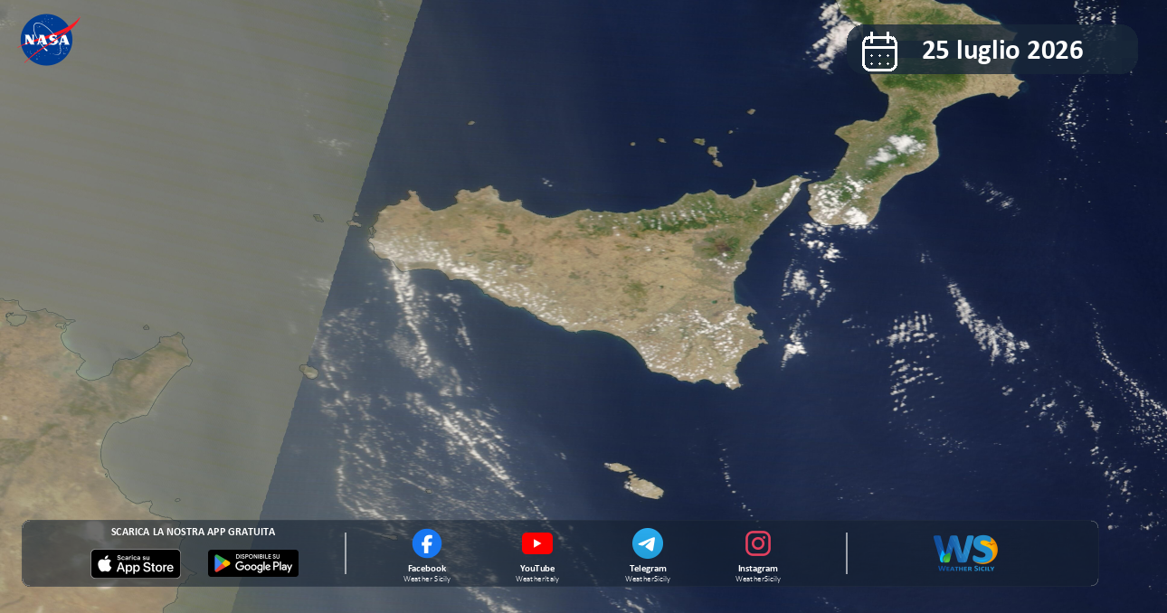 Meteo Sicilia: immagine satellitare NASA di sabato 25 luglio 2026
