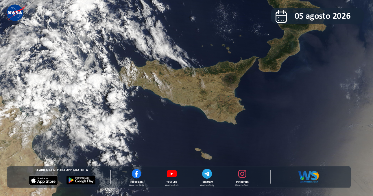 Meteo Sicilia: immagine satellitare NASA di mercoledì 5 agosto 2026