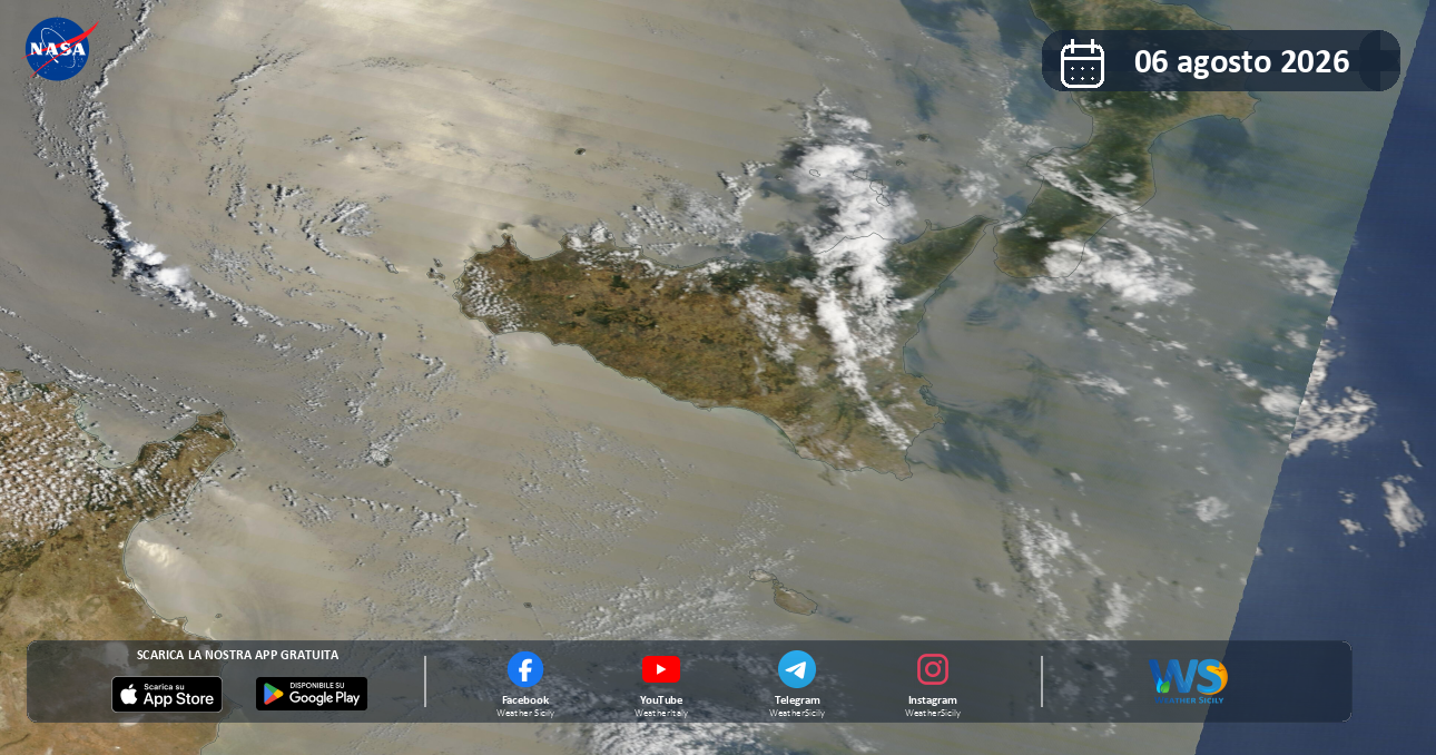 Meteo Sicilia: immagine satellitare NASA di giovedì 6 agosto 2026