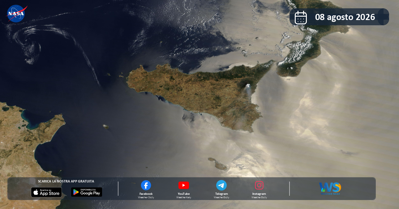 Meteo Sicilia: immagine satellitare NASA di sabato 8 agosto 2026