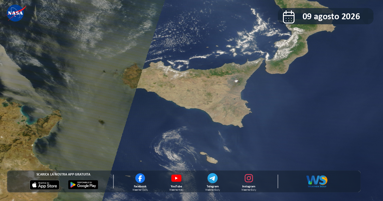 Meteo Sicilia: immagine satellitare NASA di domenica 9 agosto 2026