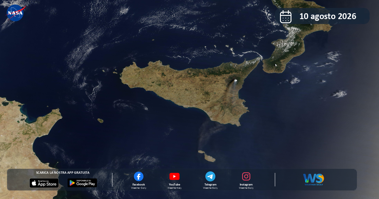Meteo Sicilia: immagine satellitare NASA di lunedì 10 agosto 2026