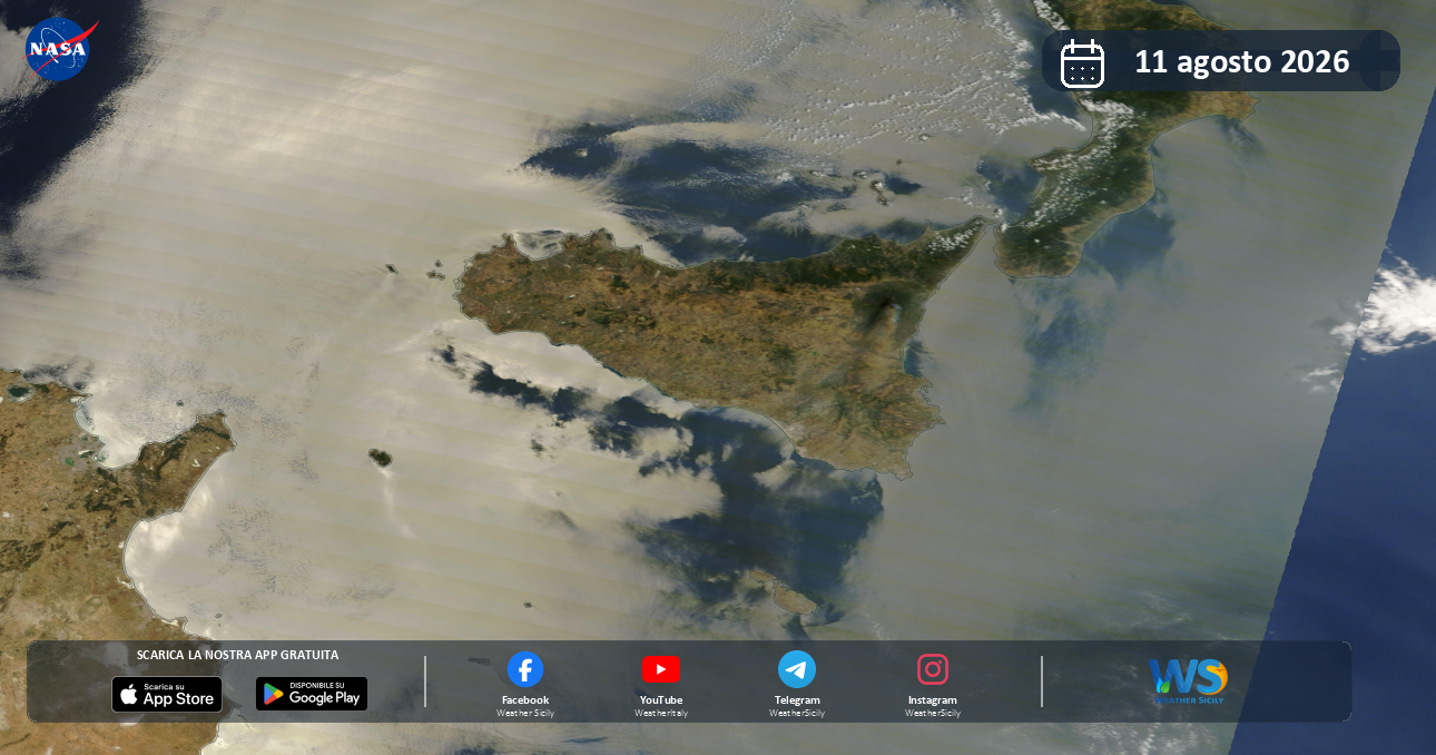 Meteo Sicilia: immagine satellitare NASA di martedì 11 agosto 2026