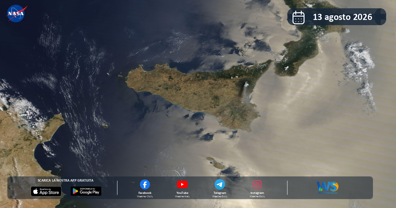 Meteo Sicilia: immagine satellitare NASA di giovedì 13 agosto 2026