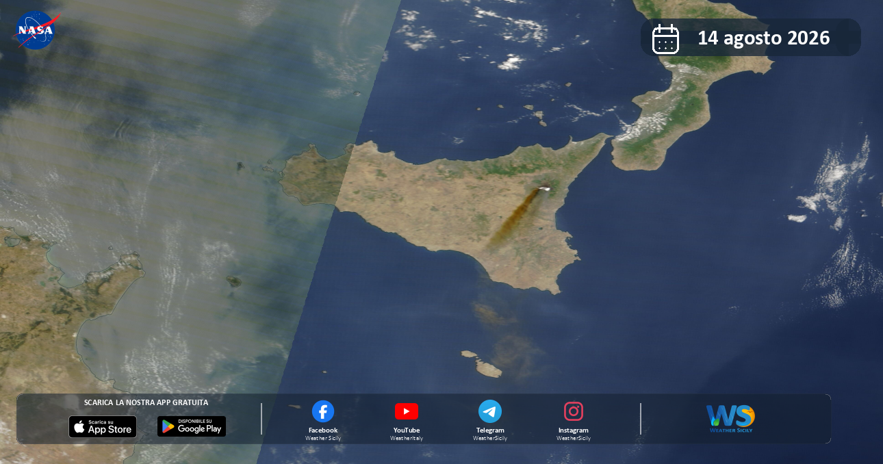 Meteo Sicilia: immagine satellitare NASA di venerdì 14 agosto 2026