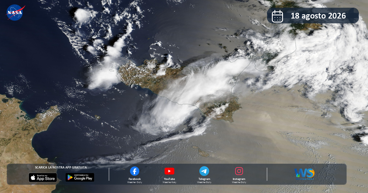 Meteo Sicilia: immagine satellitare NASA di martedì 18 agosto 2026