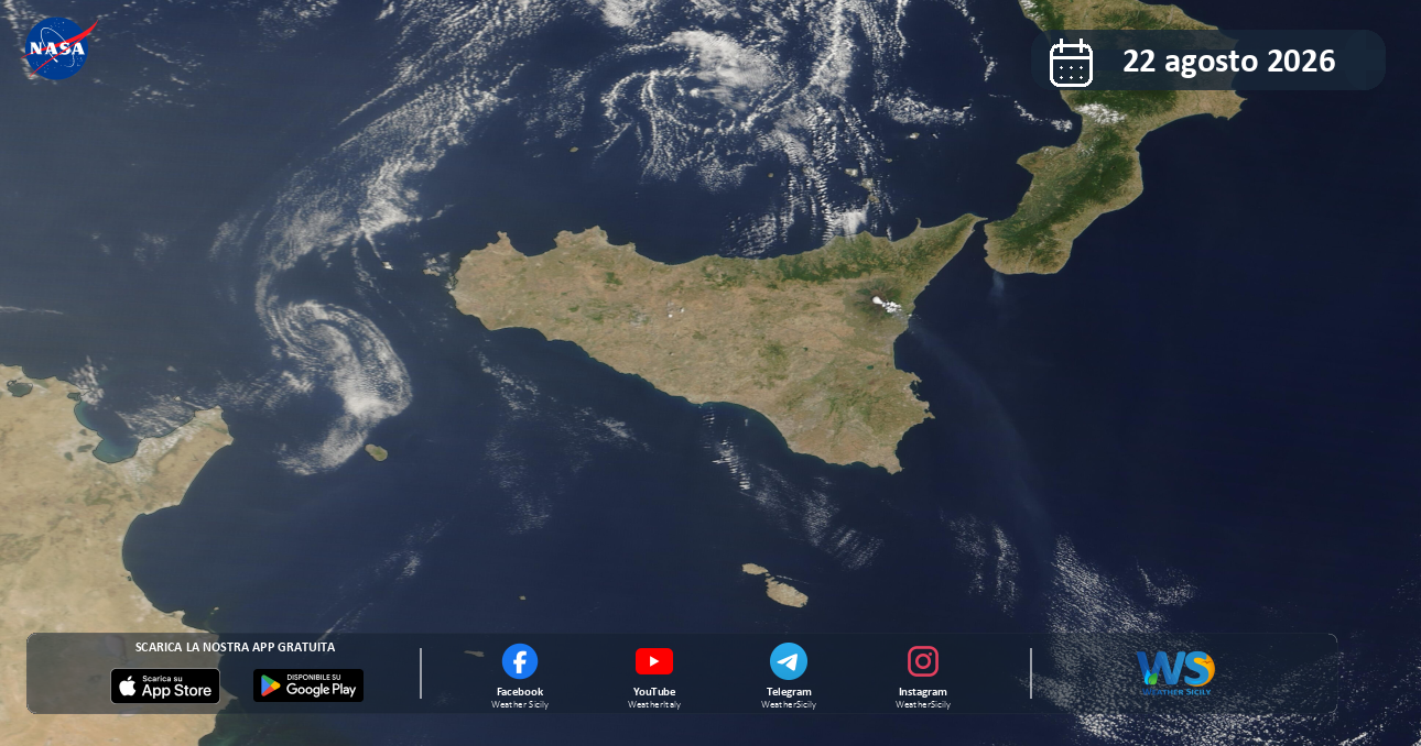 Meteo Sicilia: immagine satellitare NASA di sabato 22 agosto 2026