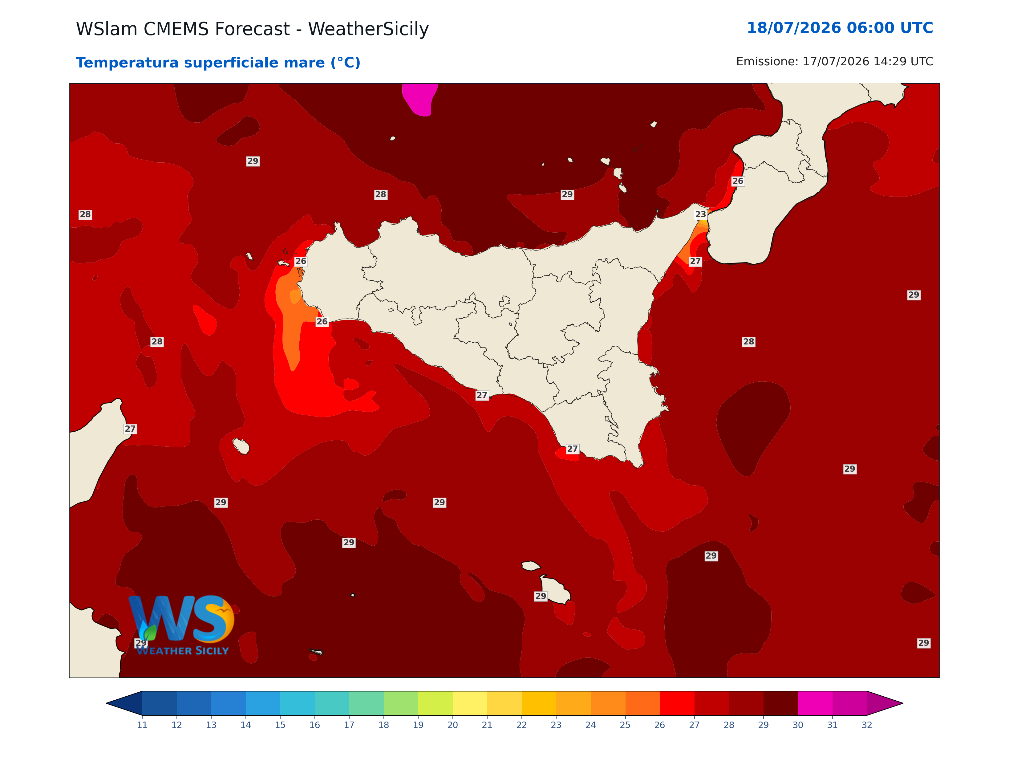 Temperatura del mare in Sicilia, media 29,2 gradi al 18/07/2026