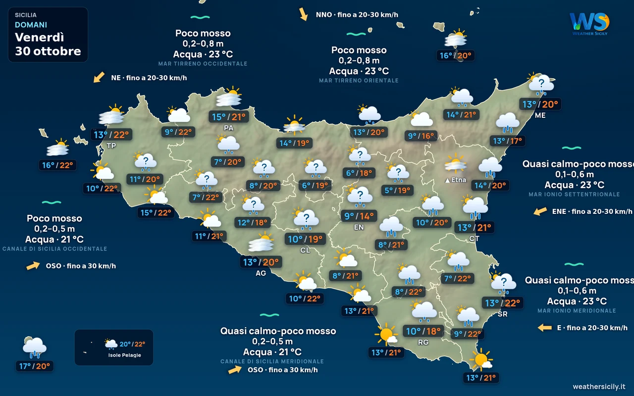 Previsioni meteo della Sicilia di domani