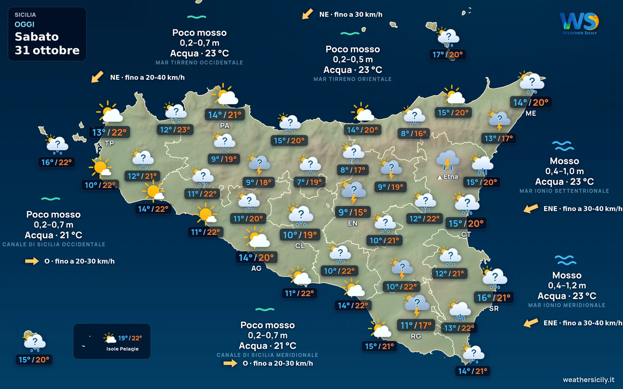 Previsioni meteo della Sicilia di oggi