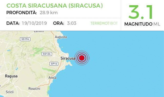 Sicilia: terremoto nella notte davanti la costa siracusana.