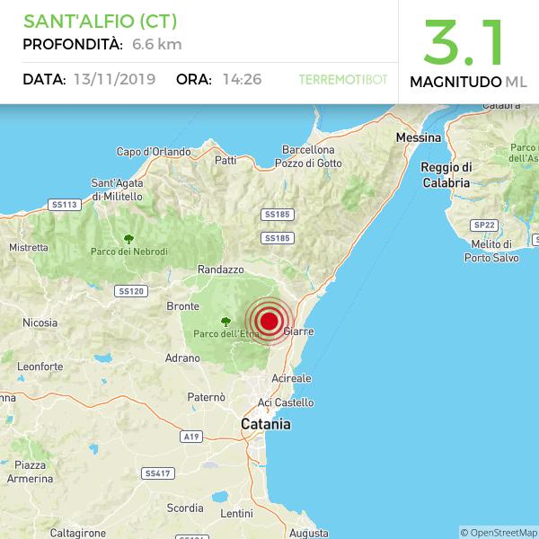 Scossa di terremoto magnitudo 3.1 nel catanese