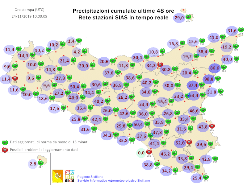 Sicilia: domenica allerta meteo arancione per il comparto centro-orientale.