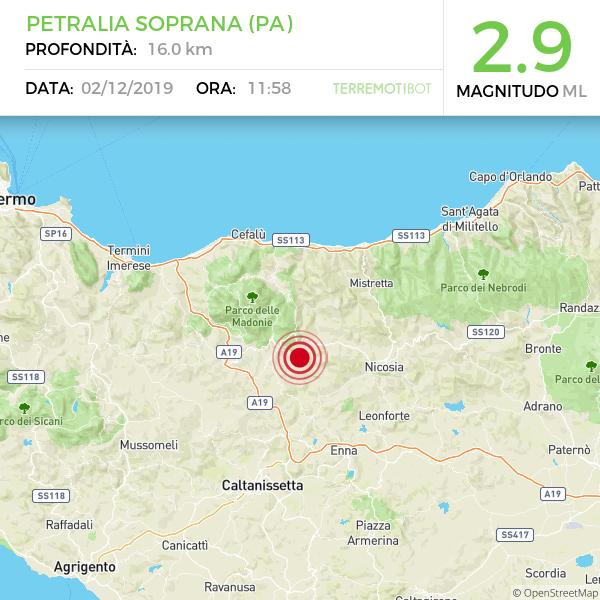 Sicilia: scossa di terremoto magnitudo 2.9 nelle Madonie.