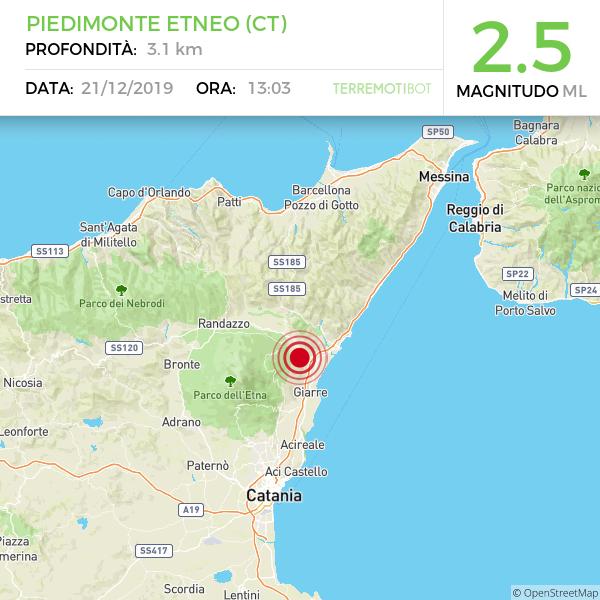 Sicilia: scossa di terremoto 2.5 a Piedimonte Etneo a 3 km di profondità