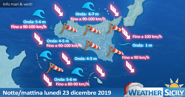 Nuova TEMPESTA in Sicilia: lunedì punte di 100 km/h e onde fin i 7 metri.