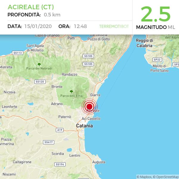 Sicilia: scossa di terremoto 2.5 ad Acireale. Sisma avvertito dalla popolazione.