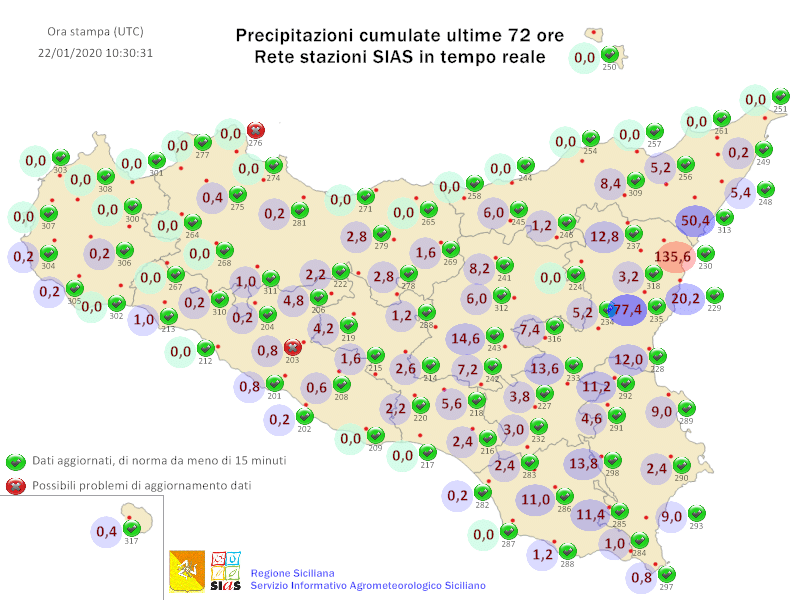 Sicilia: ultime ore di Scirocco e locali piogge. Zero termico in rialzo.