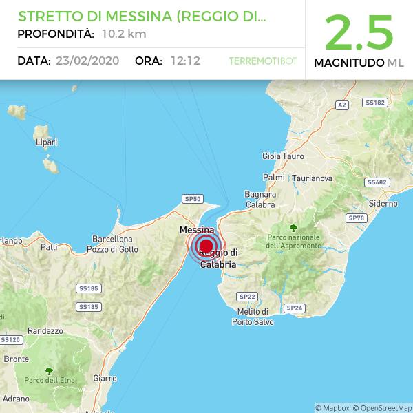 Sicilia: scossa di terremoto 2.5 nello stretto di Messina.