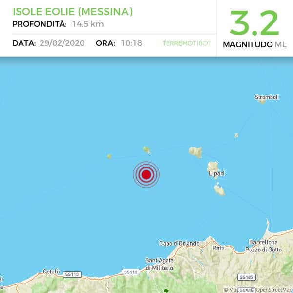 Sicilia: doppia scossa di terremoto 2.8/3.2 nei pressi delle isole Eolie.