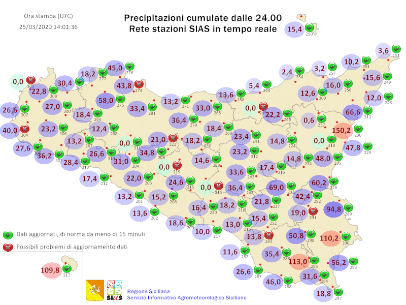 Emessa allerta meteo arancione su Sicilia occidentale e orientale.