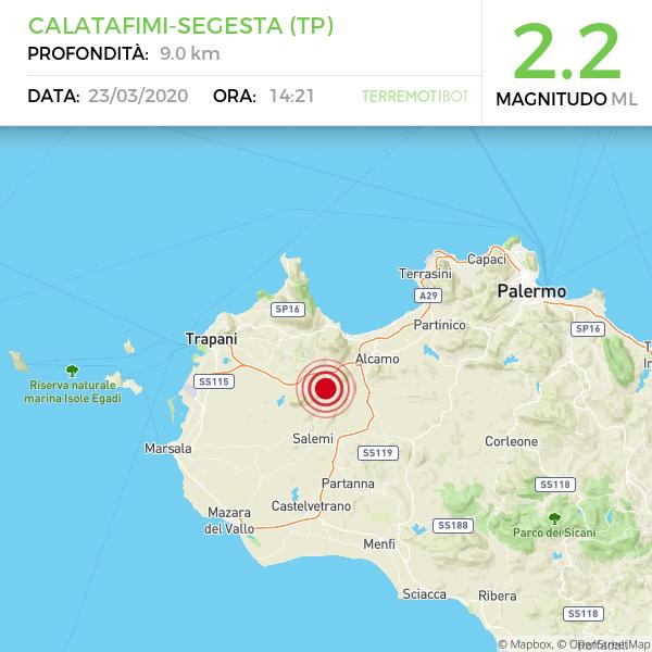 Sicilia: nuova scossa di terremoto 2.2 nei pressi di Calatafimi-Segesta.