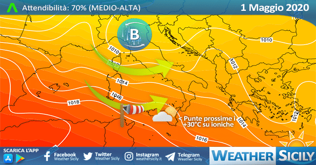 Sicilia: primo maggio variabile e ventoso. Locali punte di 30 gradi su ioniche.