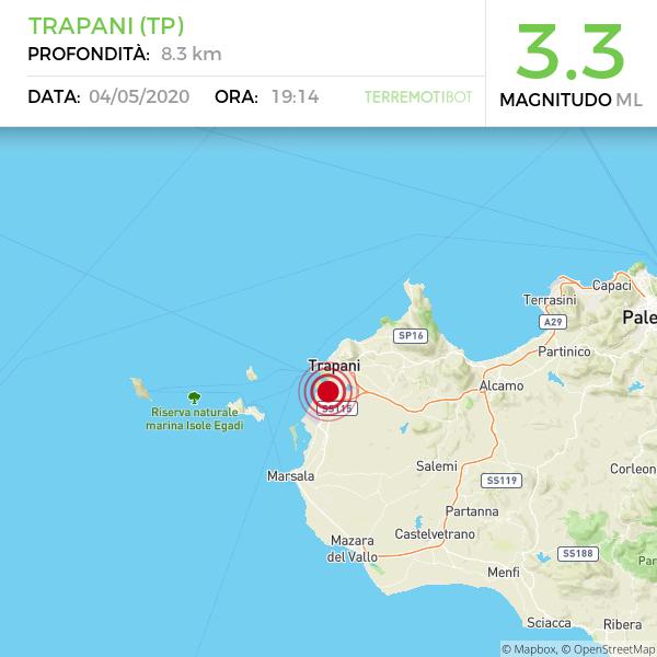 Sicilia, trema il settore occidentale: scossa di terremoto 3.3 a Trapani